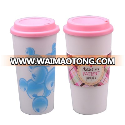 Manufacturers Supply Double 16oz creative Coffee Cup Customized Logo Engraved Silicone Plastic Travel Cup